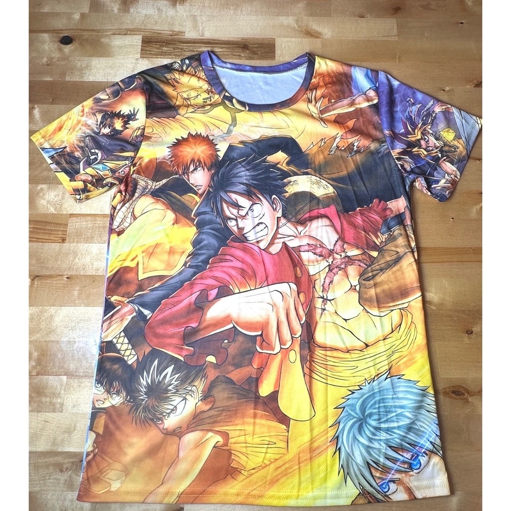 Unbranded Anime Graphic Tee Kids Large Multicolor Excellent All Over Print Luffy